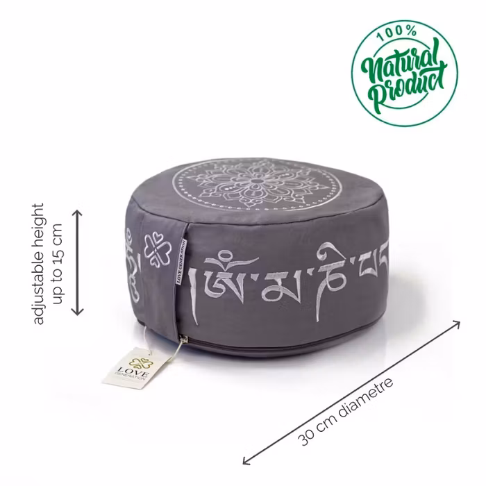 Meditationskudde Mantra & Silver Embroidery Grey - Love Generation