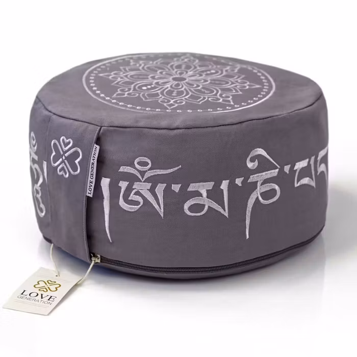 Meditationskudde Mantra & Silver Embroidery Grey - Love Generation