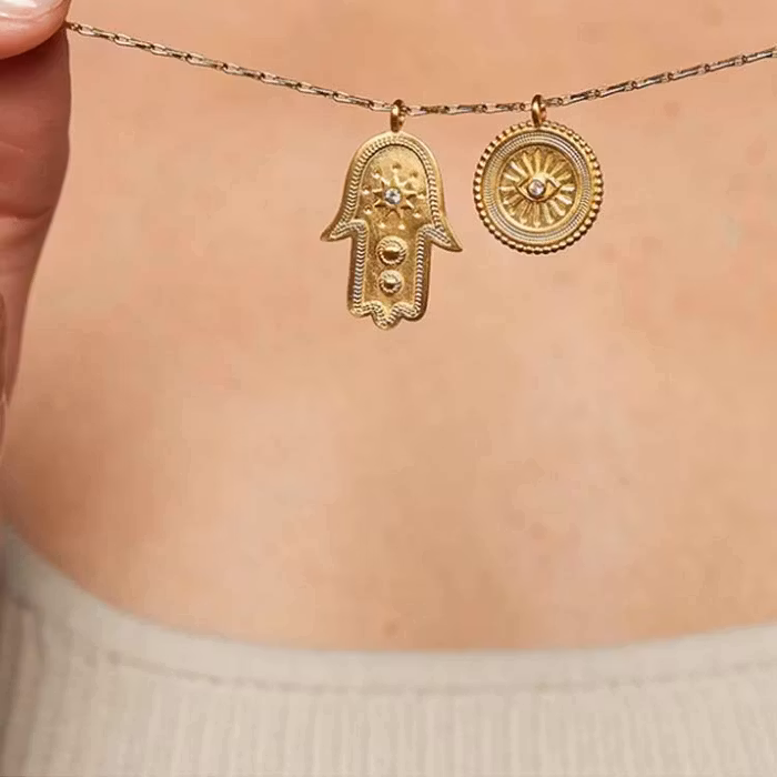Halsband Protected Path Hamsa Evil Eye Gold - Satya