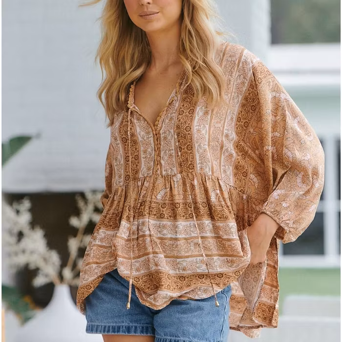 Blus Creme Brulee print CHLOE top - Jaase