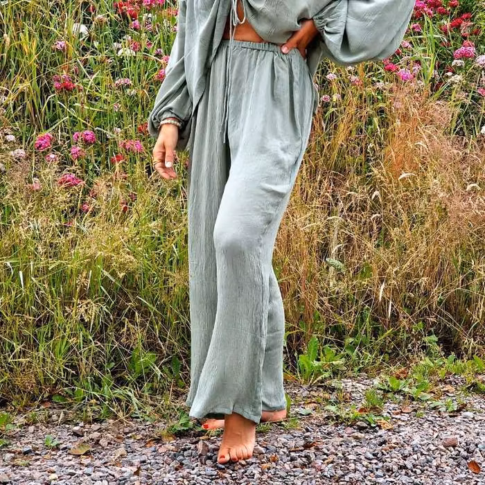 Byxor Wide Pants Sage - Mad Peach