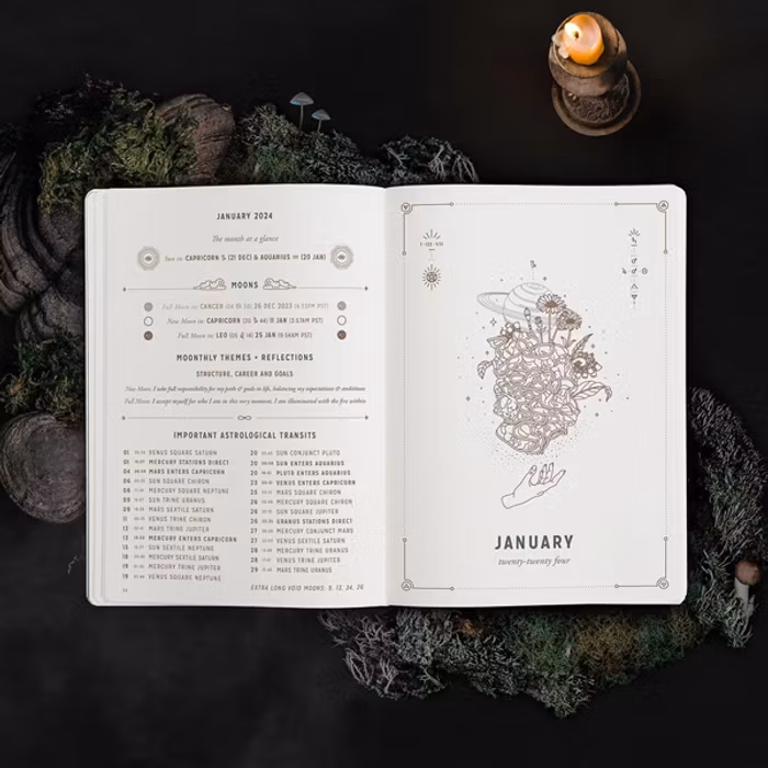 Kalender 2024 Astrological Planner White Leather A5 - Magic of I