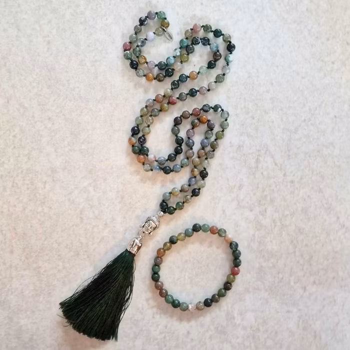 KAMPANJ! Mala halsband Buddha + armband Indian Agate - Nouelle