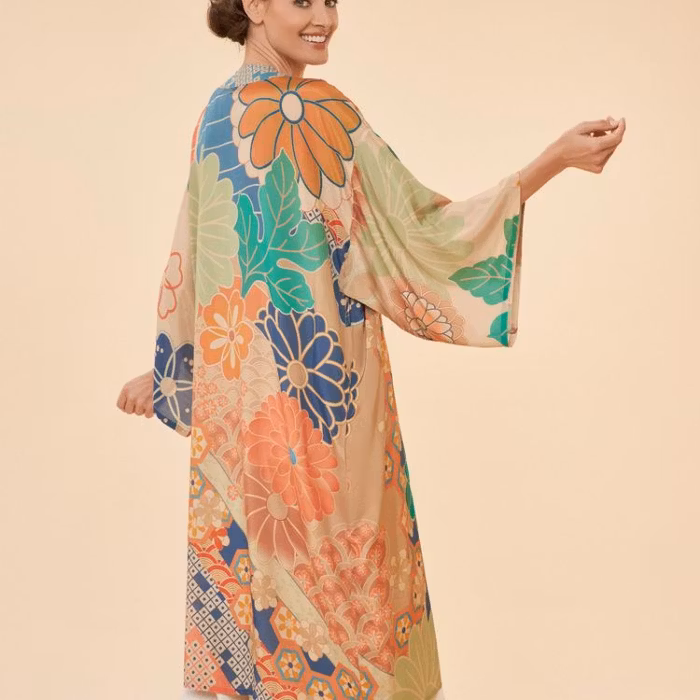 Kimono "70´s Kaleidoscope Floral Coconut" - Powder design