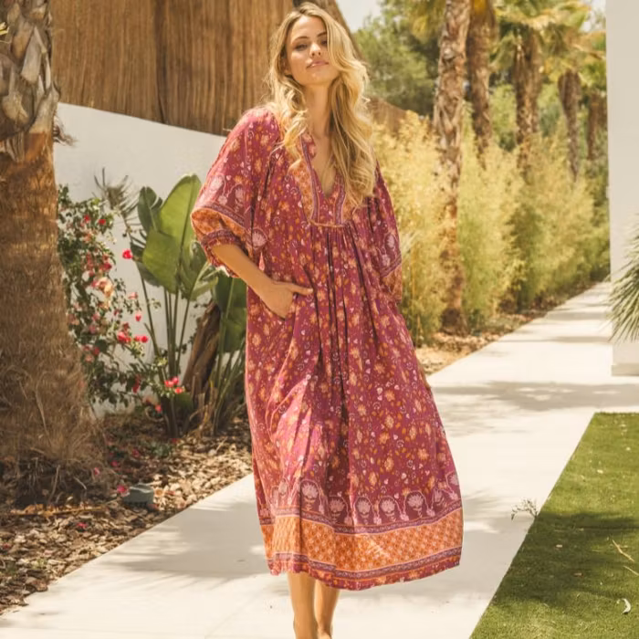 Klänning Merlot Print Boheme Midi - Jaase