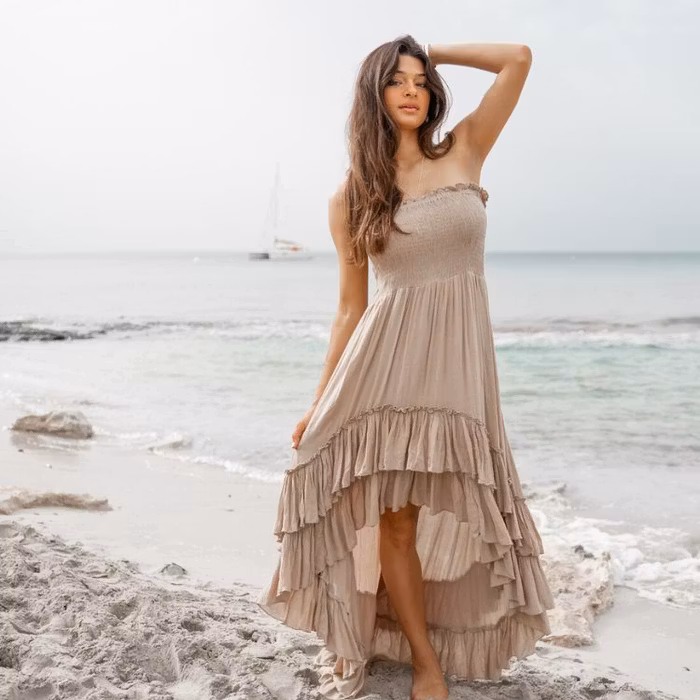 Klänning Gypsy Dress Taupe - Ibz Mode