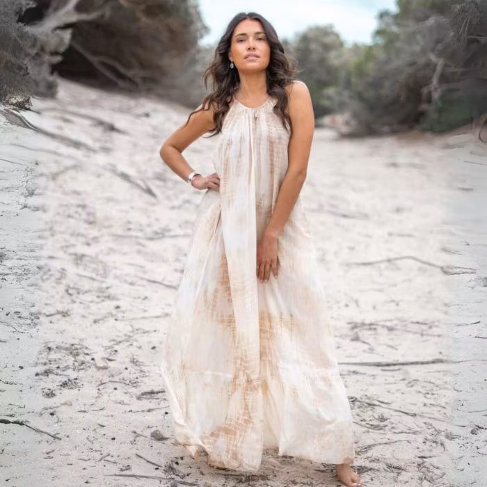 Klänning Mina Taupe tye dye Dress - Ibz Mode