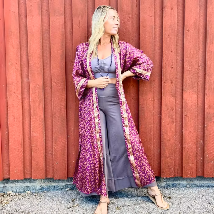 Kimono Uma återvunnen sari Nr 86