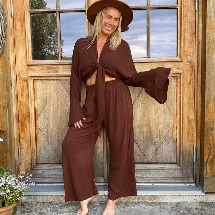 Byxor Wide Pants Brown - Mad Peach