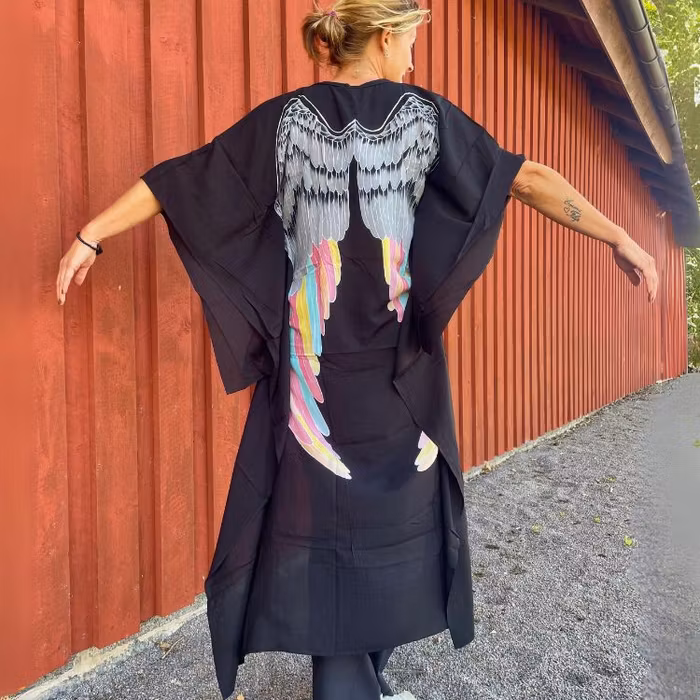 Everyday Kaftan top "Black Silver Rainbow wings" long- Warriors of the divine