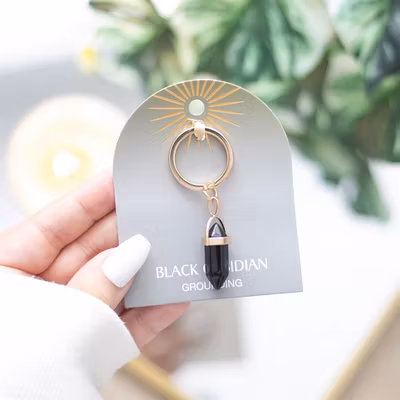 Nyckelring "Svart Obsidian spets"