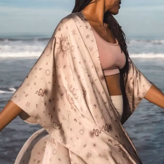 Luxe silk kimono Cosmic Mystery Smokey Lavender - Warriors of the divine