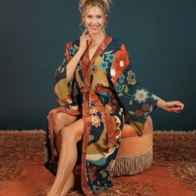 Kimono Scandinavian Flora long - Powder design