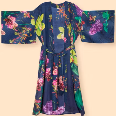 Kimono Exotic Evening Ink long - Powder design Kimono Exotic Evening Ink long - Powder design