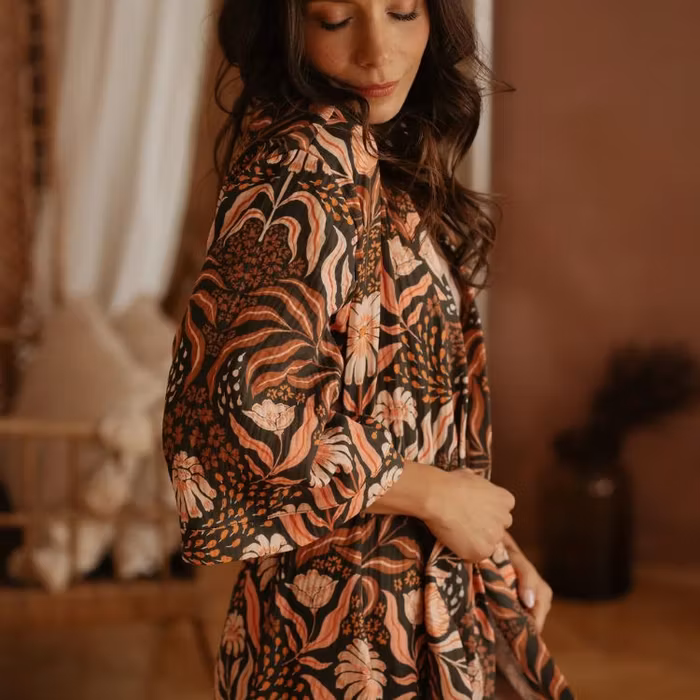 Morgonrock (kimono) Bohemian Floral Short - Evelina Apparel