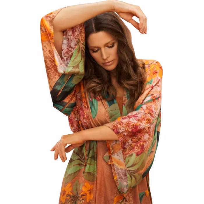 Kimono Botany Bliss Taupe long - Powder design