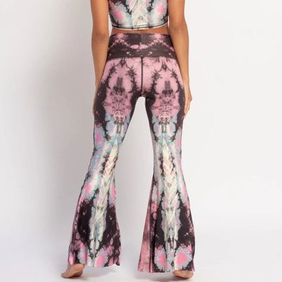 Yogaleggings Eagle feather Pink Crop Bell Bottom - Teeki