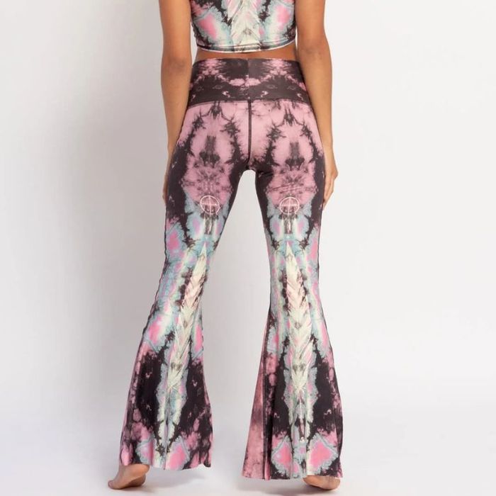 Yogaleggings Eagle feather Pink Crop Bell Bottom - Teeki