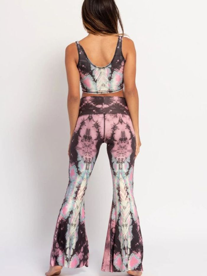 Yogaleggings Eagle feather Pink Crop Bell Bottom - Teeki