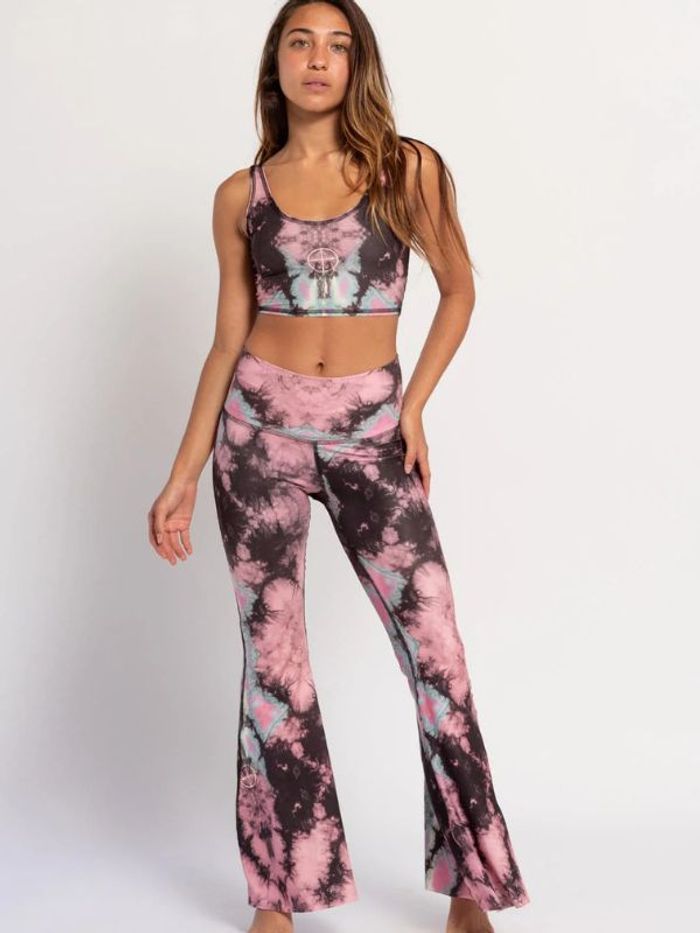 Yogaleggings Eagle feather Pink Crop Bell Bottom - Teeki
