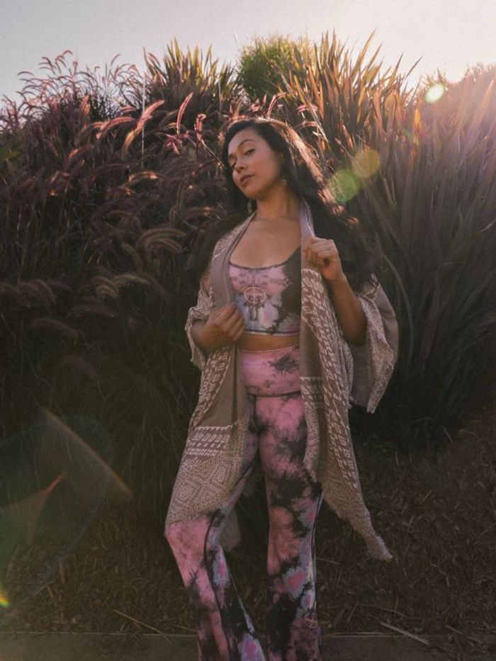 Yogaleggings Eagle feather Pink Crop Bell Bottom - Teeki