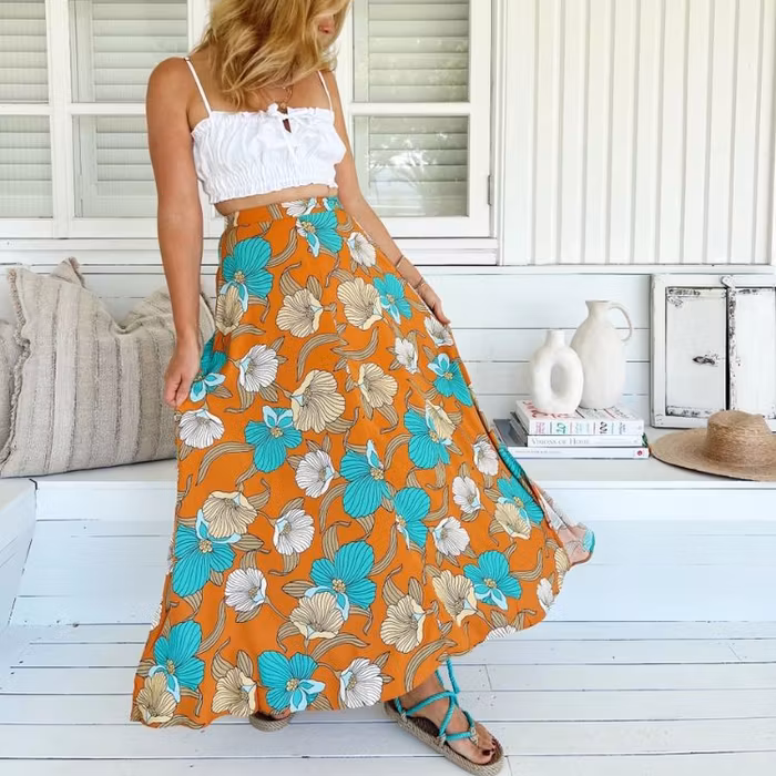 Kjol Aqua fields print Rocky maxi skirt - Jaase