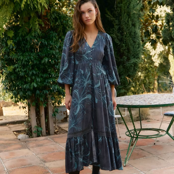Klänning Midnight Lilly Print Long Sleeve Carmen Maxi - Jaase