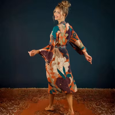 Kimono Scandinavian Flora long - Powder design