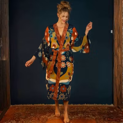 Kimono Scandinavian Flora long - Powder design
