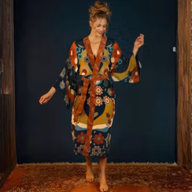 Kimono Scandinavian Flora long - Powder design