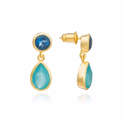 Örhänge Drop med dubbla ädelstenar av Pariba Onyx och Iolit - Azuni