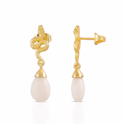 Örhänge Medusa med liten ädelstens-droppe av vit agat - Azuni