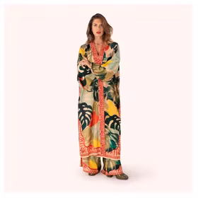 Kimono Gown Exotic Leaves- Powder design