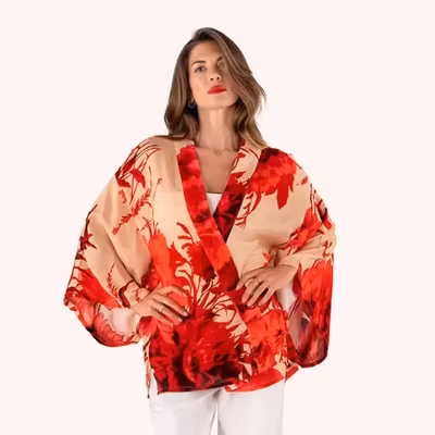 Kimono Jacket Rouge Blooms - Powder design