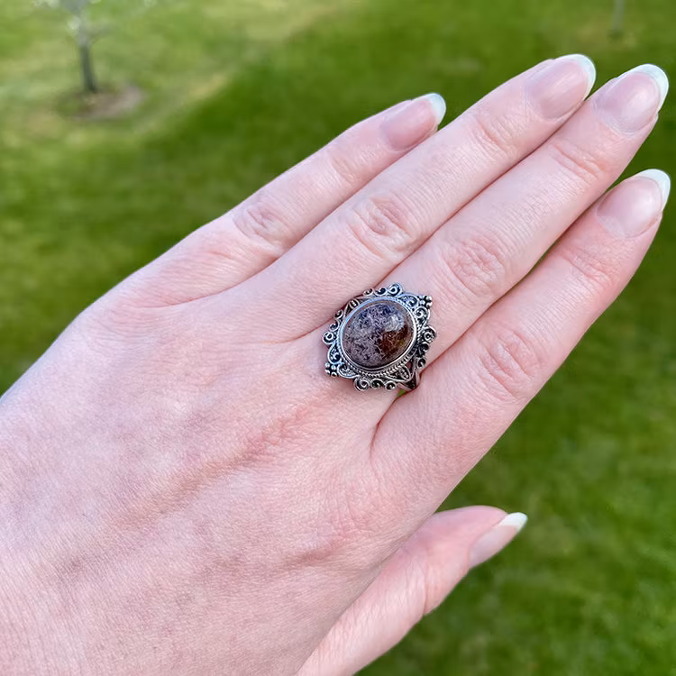 Lodolit "Trädgårdskvarts" Ring (Legerad Koppar, Ställbar)