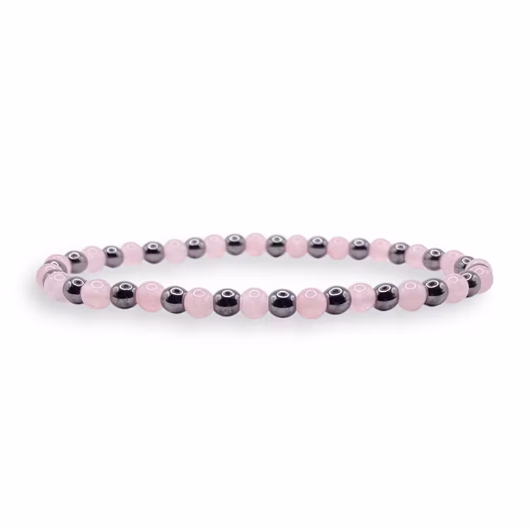 Rosenkvarts, Hematit 4mm pärlor Armband