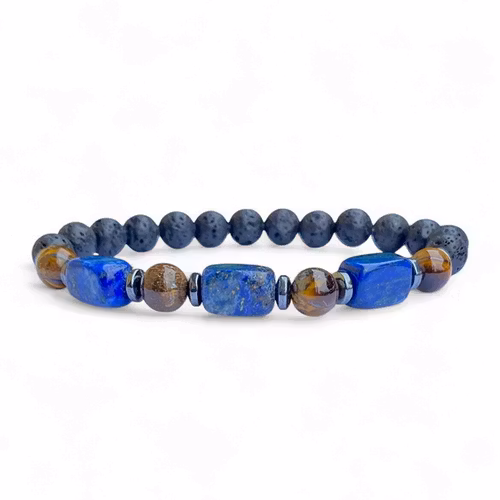 Lapis Lazuli, Tigeröga, Lavasten, Hematit Armband (Större handled)