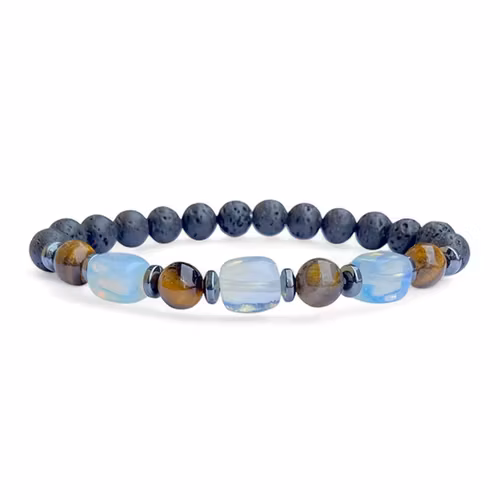 Opal, Tigeröga, Lavasten, Hematit Armband (Större handled)