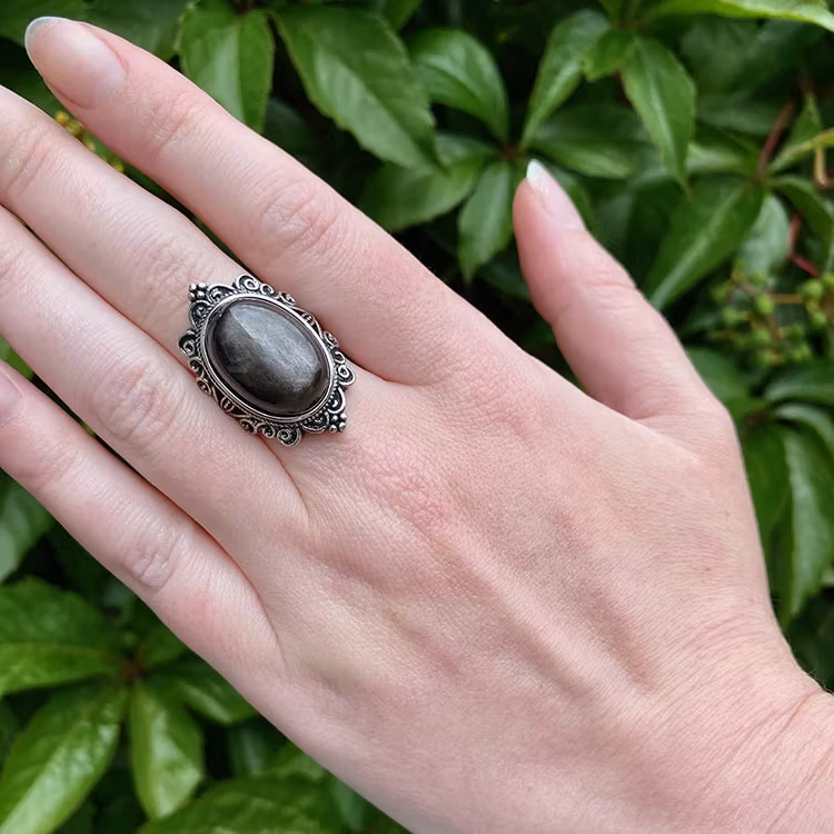 Obsidian Silver Ring (ställbar)