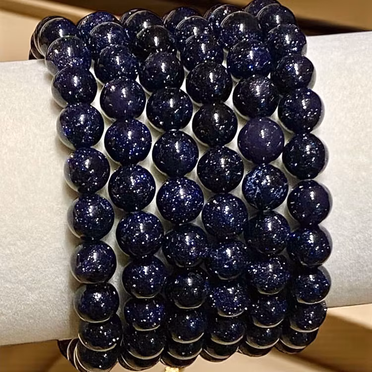 Sandsten "Goldstone" Blå 8mm Armband