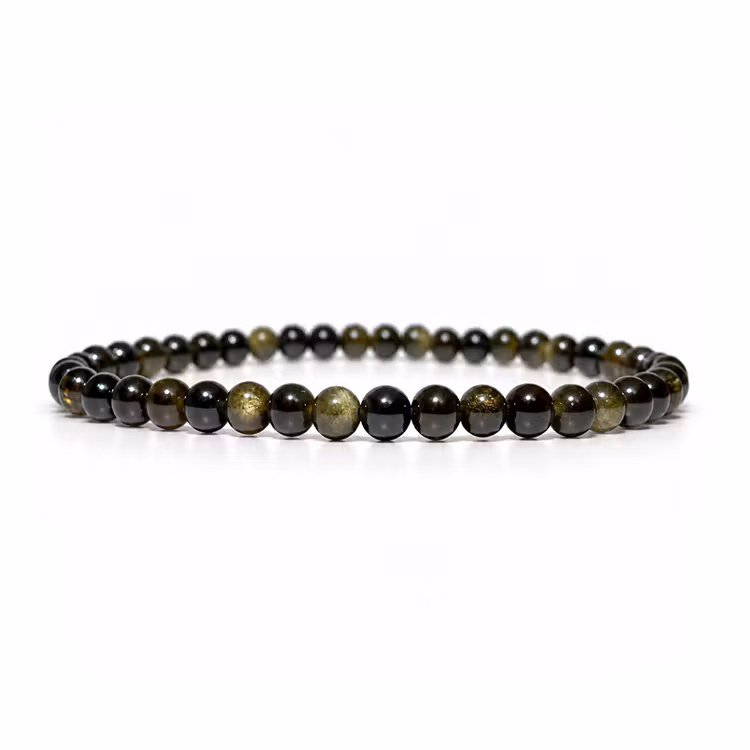 Obsidian Guld 5mm pärlor Armband