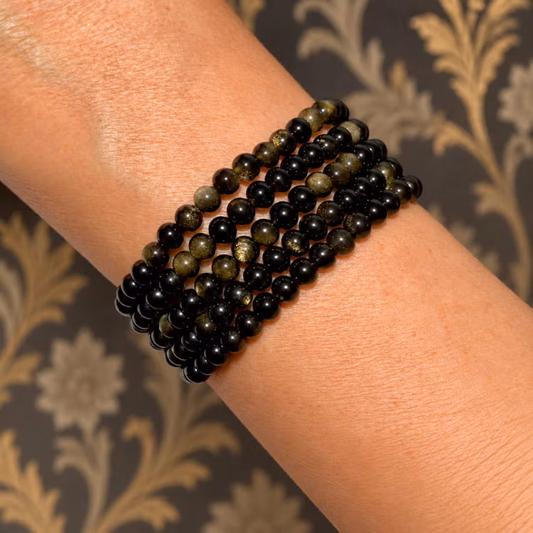 Obsidian Guld 5mm pärlor Armband
