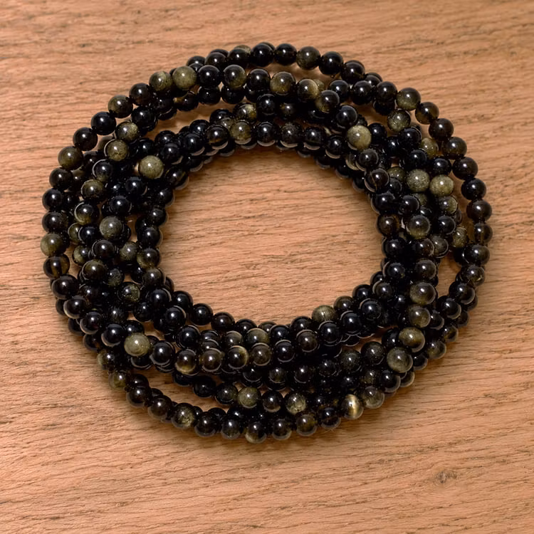 Obsidian Guld 5mm pärlor Armband