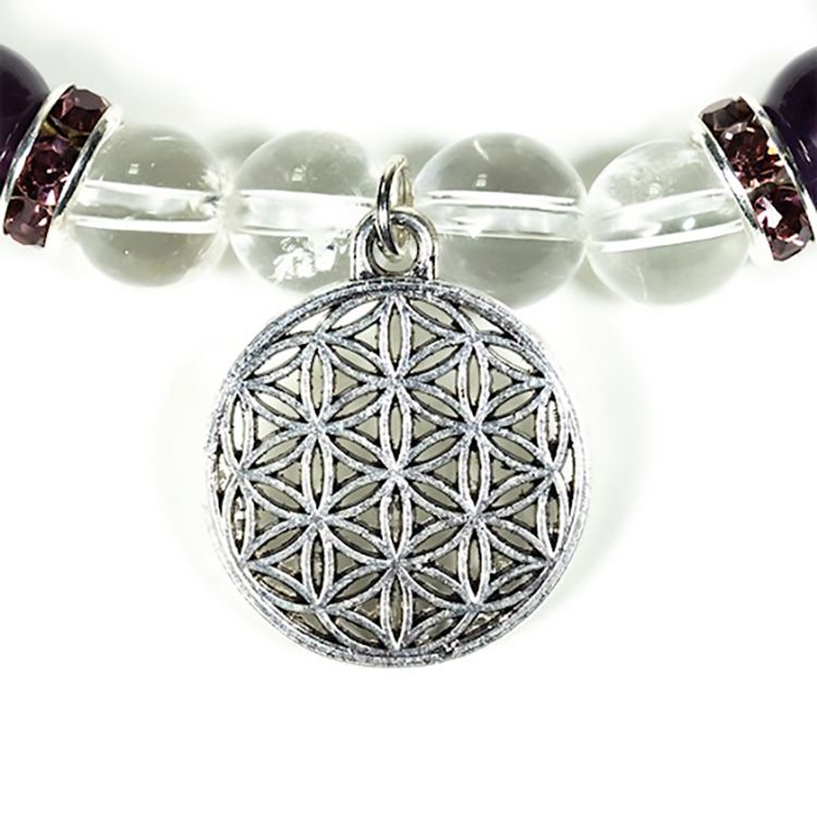Bergkristall, Ametist (Livets Blomma) 8mm pärlor Armband