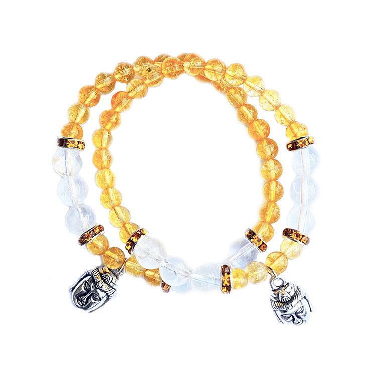 Citrin, Bergkristall (Buddha) 6mm pärlor Armband