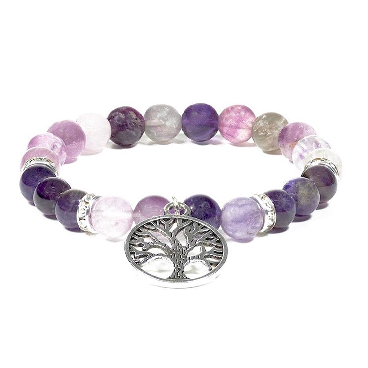 Ametist, Fluorit (Livets Träd) 8mm pärlor Armband