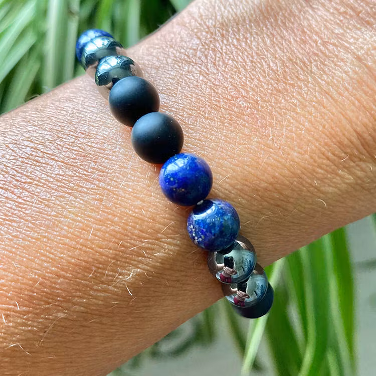 Onyx Svart, Hematit, Lapis Lazuli 8mm pärlor Armband