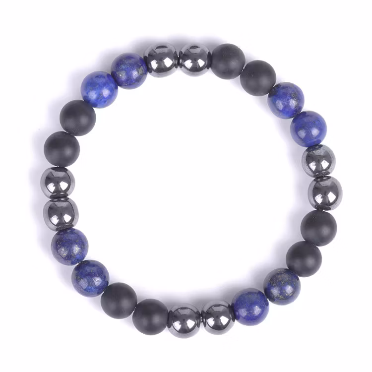 Onyx Svart, Hematit, Lapis Lazuli 8mm pärlor Armband