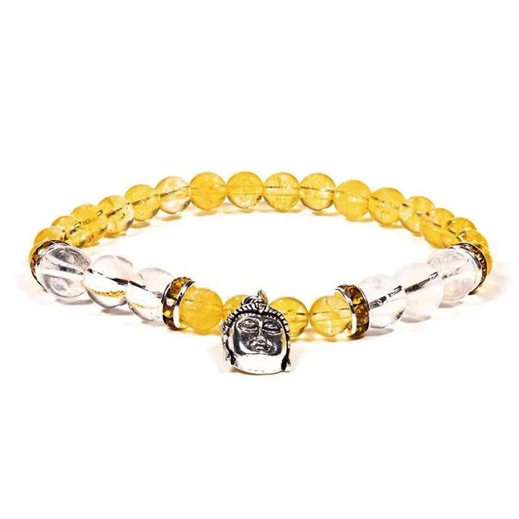 Citrin, Bergkristall (Buddha) 6mm pärlor Armband