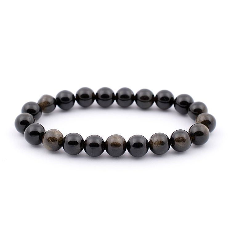 Obsidian Guld 8mm pärlor Armband